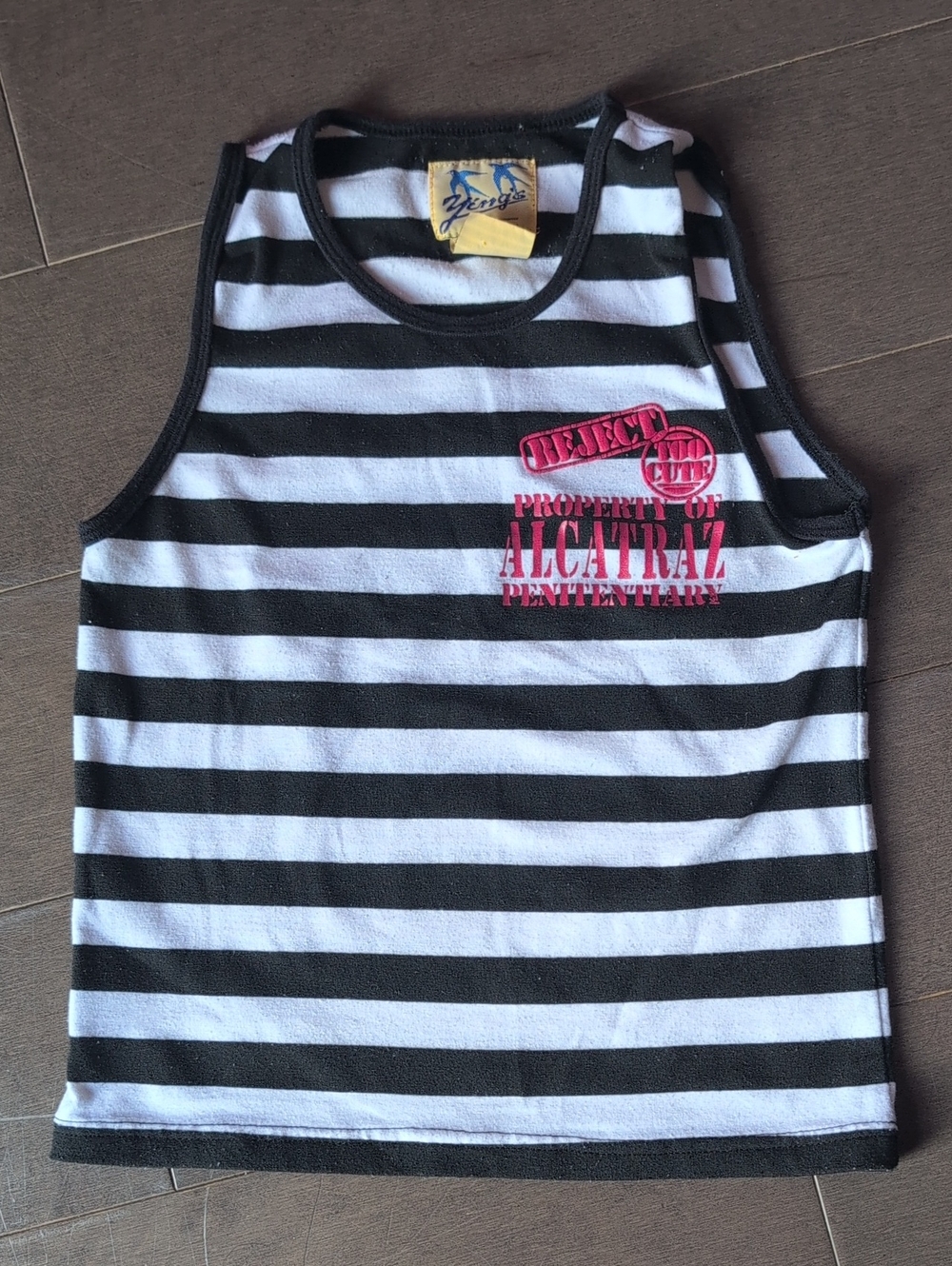 Kids Black & White Striped Tank Top with Pink Alcatraz Graphic